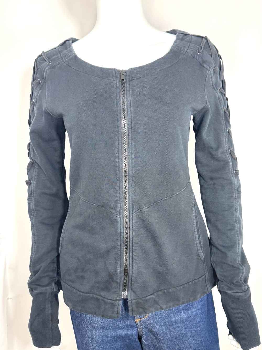Prairie Underground Lace-Up Corset Sleeve Zip Knit Jacket Size M